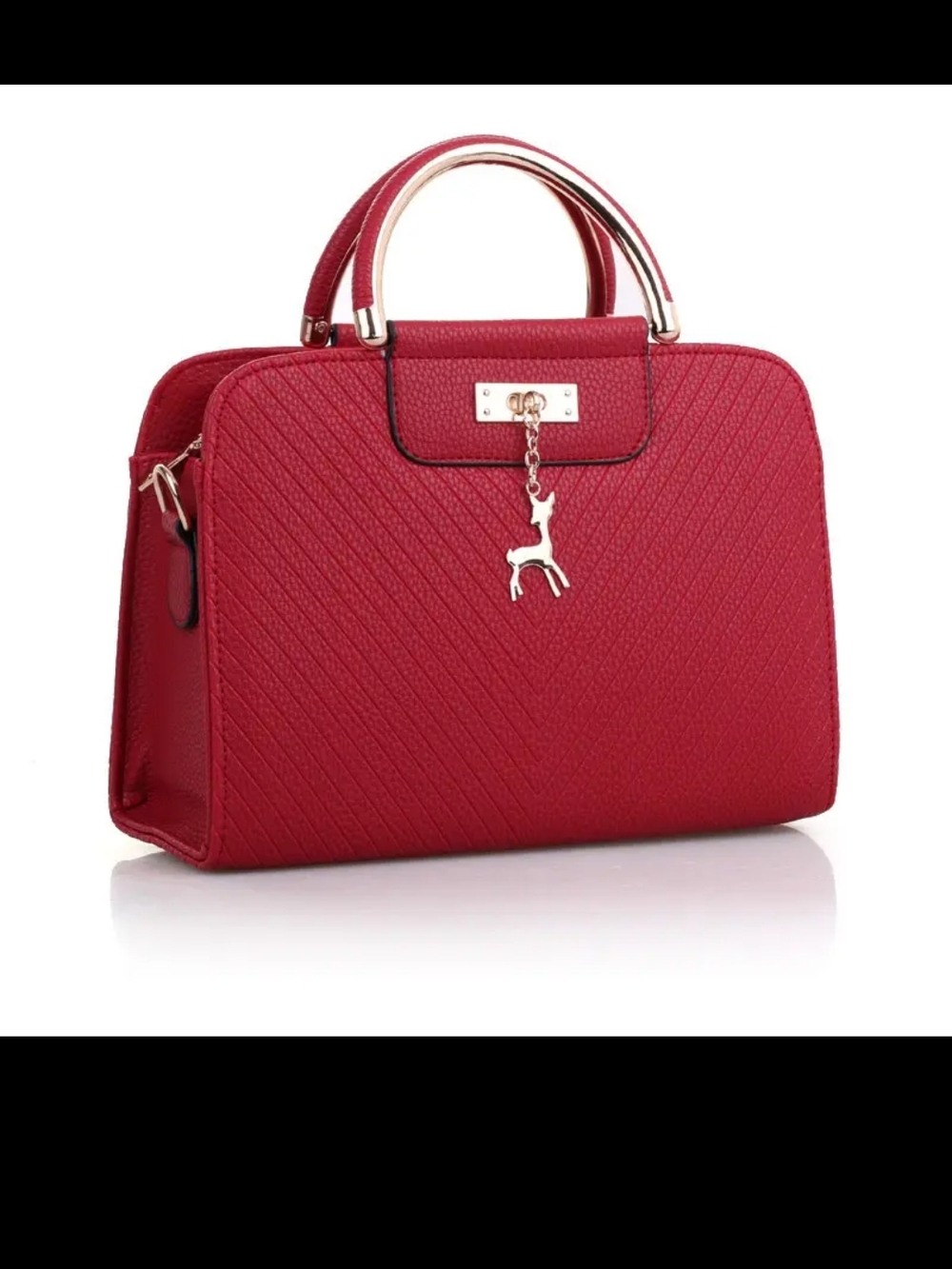 Red Structured Top-Handle Women’s Handbag with Charm
